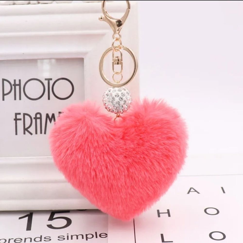 Diamond Heart Shaped Plush Keychain Assorted Colors To Choose From